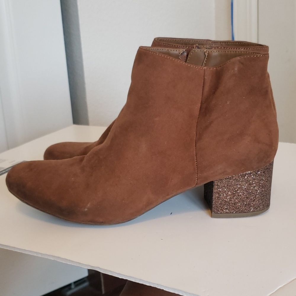 Glitter Heel Suede Ankle Boots
